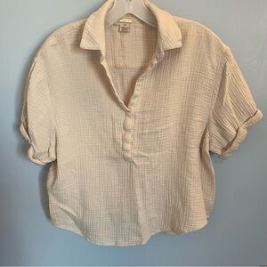 Magaschoni organic Cotton gauze top cream collared shirt small